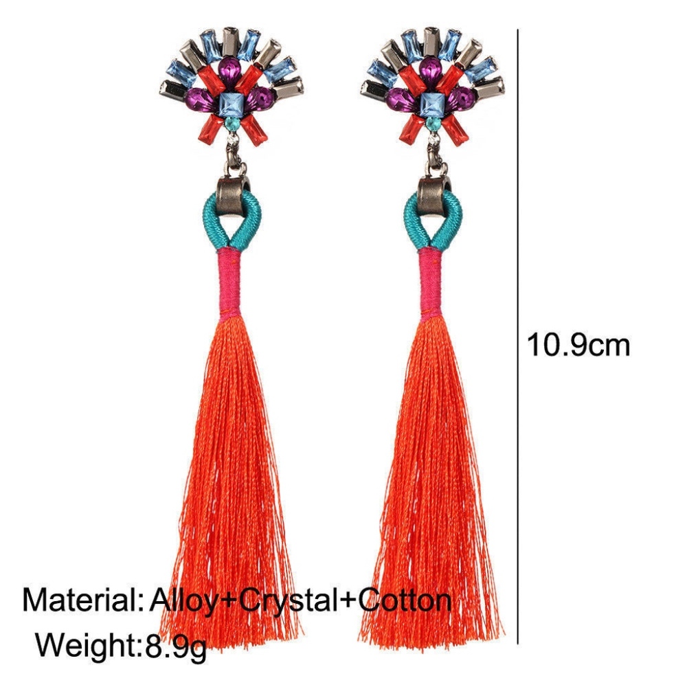 Festival Rhinestone Tassel Fire Orange Earrings - Picture 5 of 5